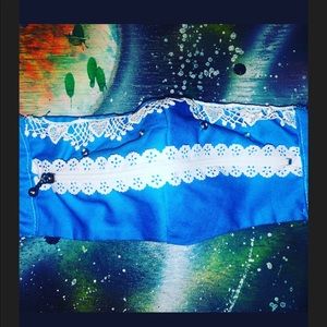 Blue and white “Zip the lips” face mask